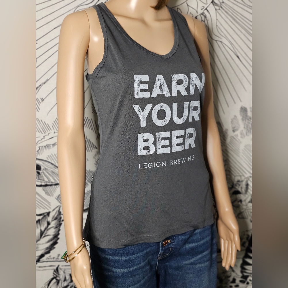 Like New Recover Gray Tank Top 'Earn Your Beer' Medium